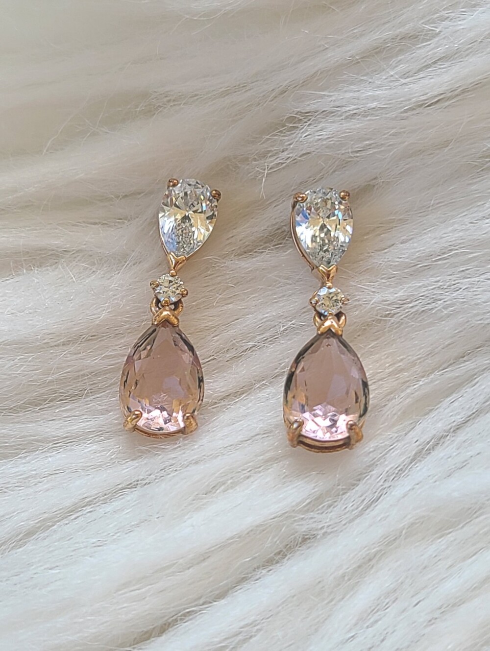 Swarovski Rose Gold Tone Pink Teardrop Crystal Drop Earrings-Excellent Condition
